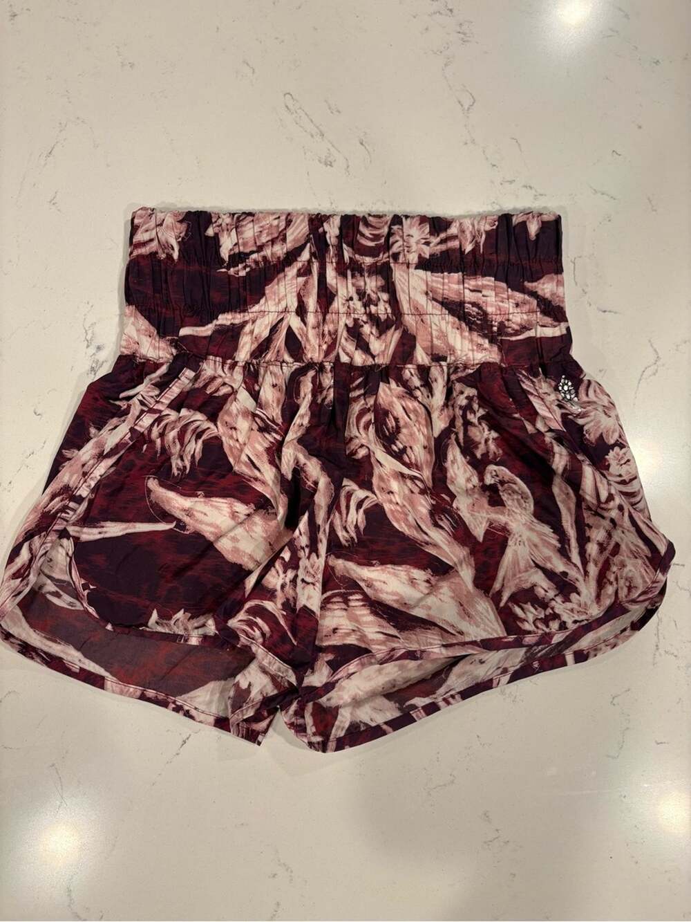 Free People Movement Women's High-Waist Maroon & Cream Printed Shorts-Size S